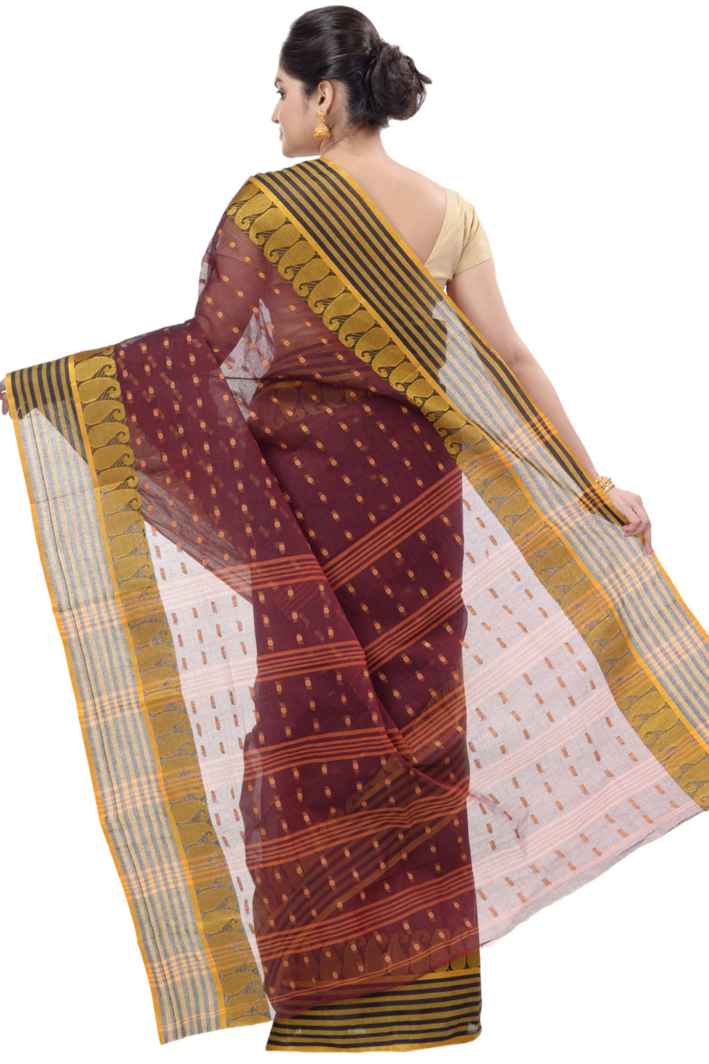 Brown Pure Cotton Moti_Buti Tant Saree (747)